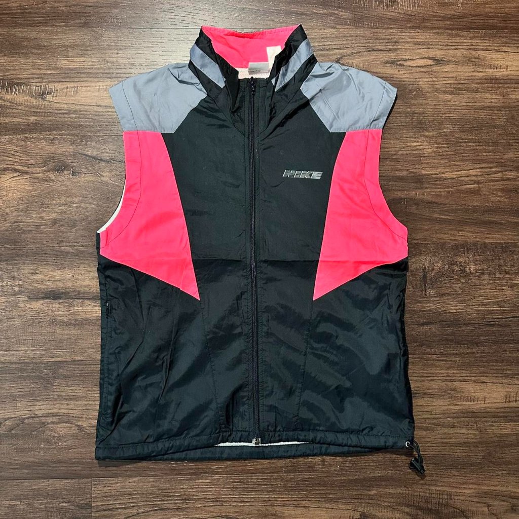 Vintage 90s Nike Windbreaker Vest Black Pink Neon - Medium